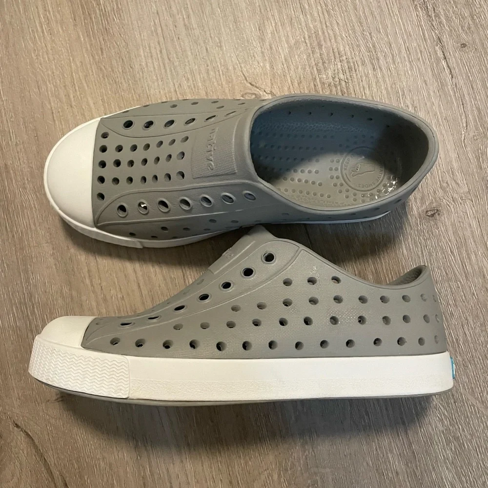 Native Shoes Kids Grey Slip-On Water-Resistant Sneakers with White Toe